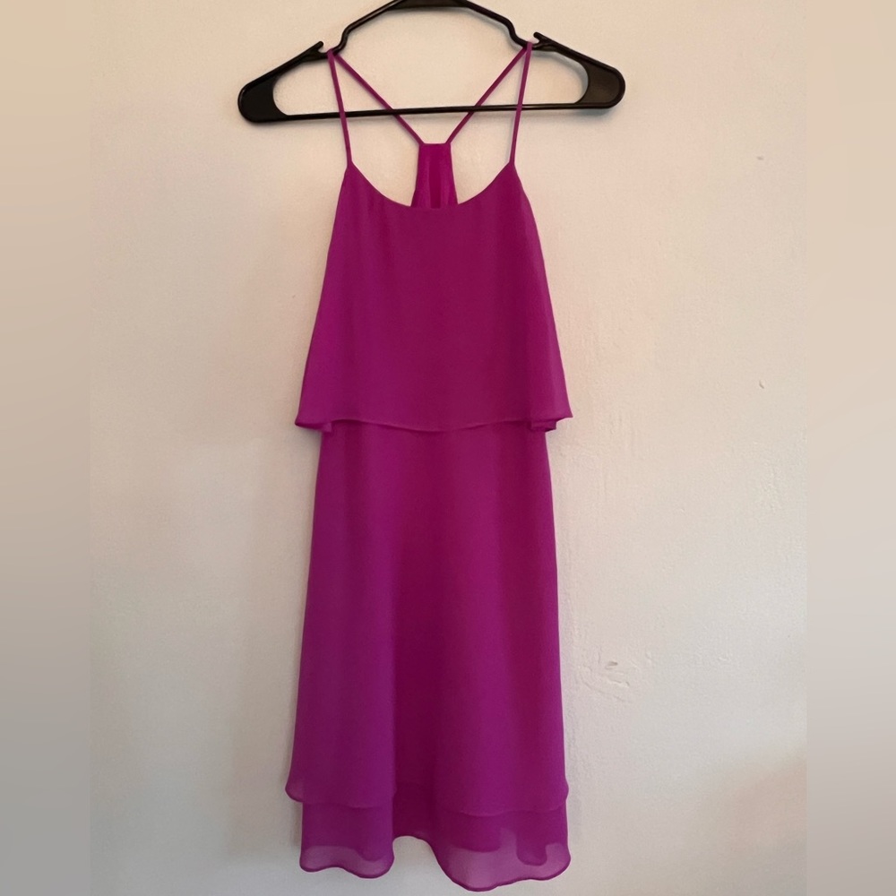 Gianni Bini midi dress, fuchsia chiffon spaghetti strap racerback, size 2